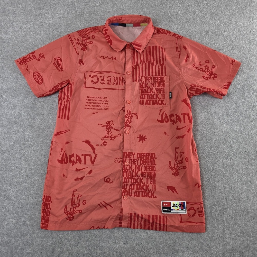 Nike FC Joga Bonito Dri-Fit‎ Button Shirt Mens Small EMBER GLOW WHITE DA1473 858